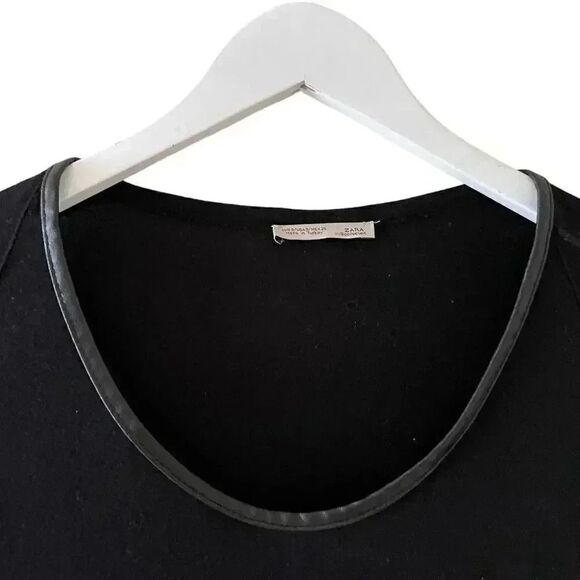 Zara W/B Collection Top 3/4 Sleeve Black Loose Fit Faux Leather Trim Sz S #1704 - Picture 8 of 14